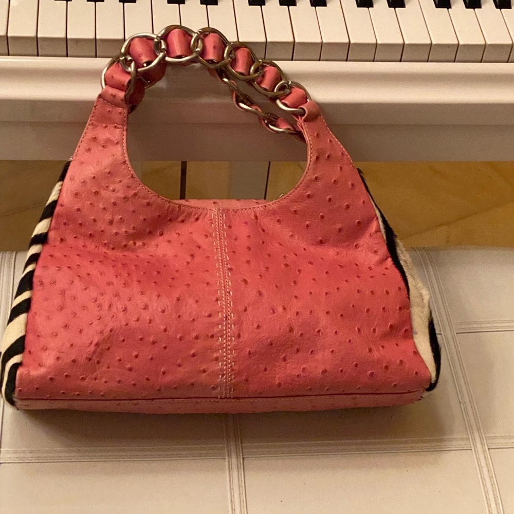 Leather ostrich, print bag - Picture 3 of 10